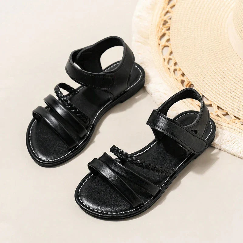 Sandals for Children 2025 Cute Boys Girls Shoes Soft Thick Soles Handwoven Children's Sandals Black Pink Gold White
