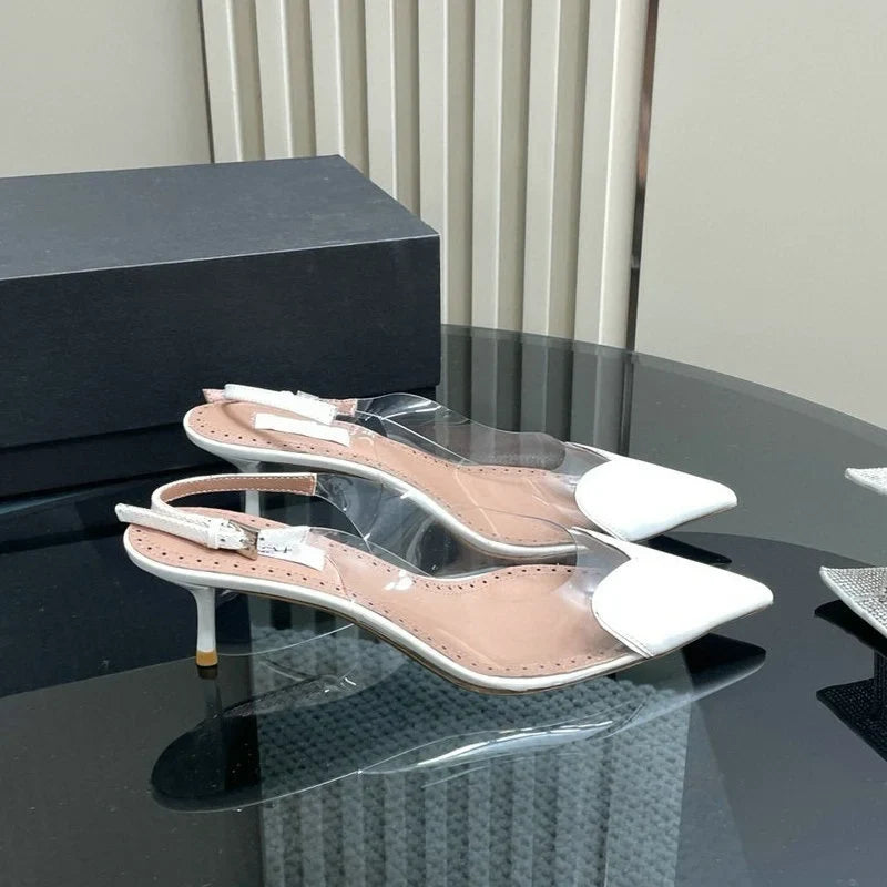 European Summer New Women'S Sandals Pointy Thin Heels High Heels Back Empty Head Transparent Film Fashion Women Pumps