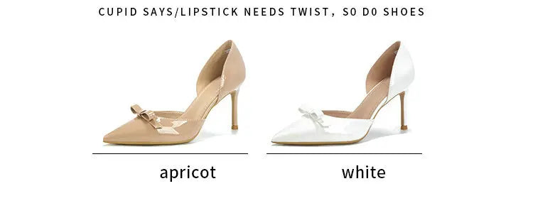 New Autumn Patent Leather Nude High Heels Thin Heel Pointed Bow Korean Version