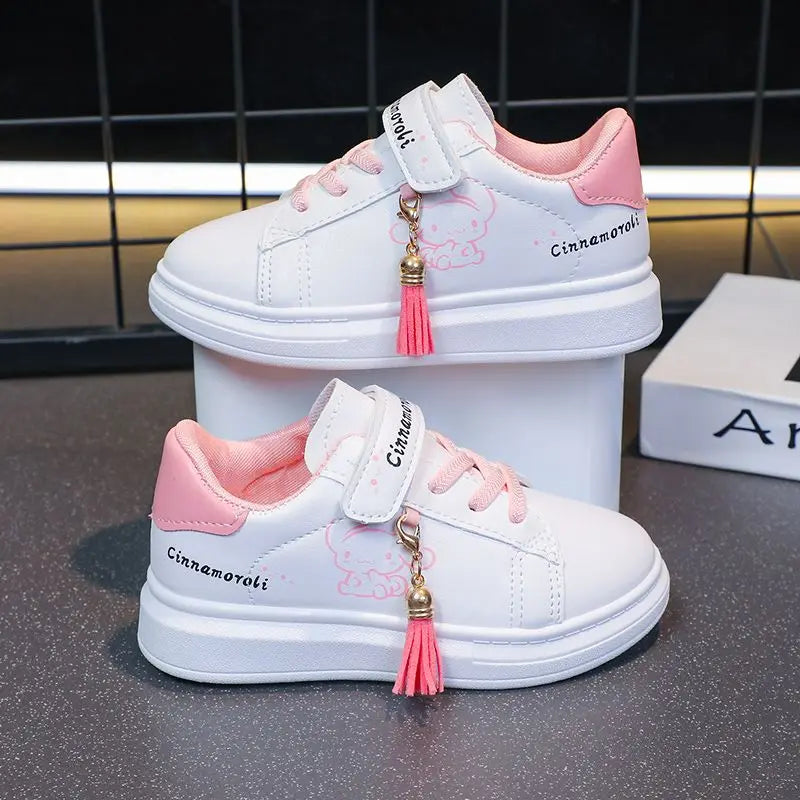 Sanrio Girls's Fashion Cute Cartoon Cinnamoroli Casual Sports Shoes Kid's Lovely Tassels Anti-skid Sneakers Children Board Shoes