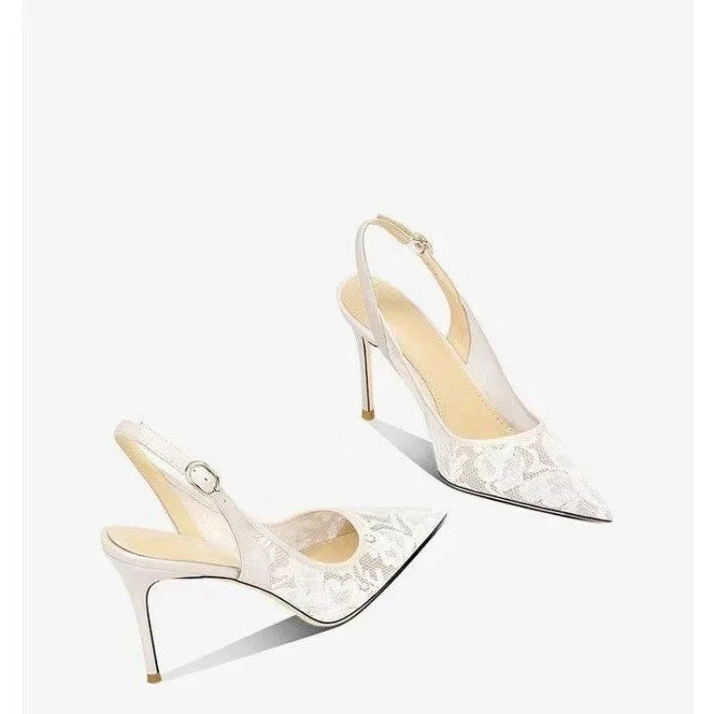 2024 Women's Shoes Lace High Heels Sexy Party Pumps Pointed Toe Buckle Strap Thin Heel Slingbacks Sandal