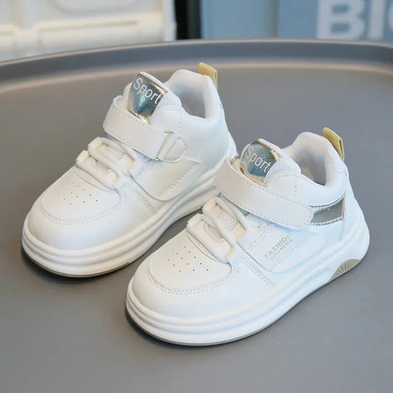 Children Spring Autumn Velcro White Shoes Color Blocking Non Slip High Top Boys New Soft Soled Sneakers Girls Casual Board Shoes
