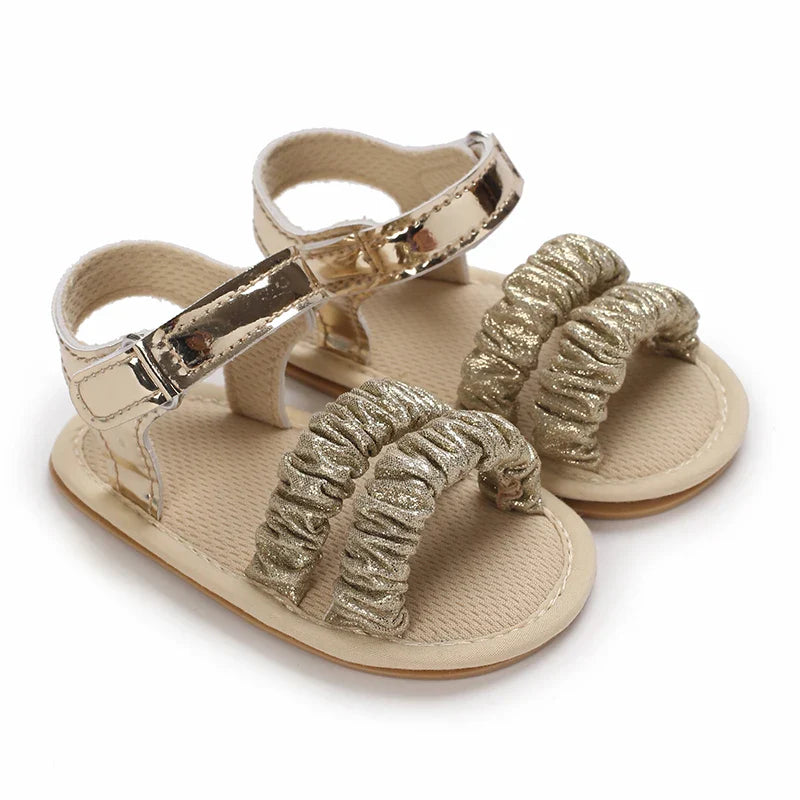 Golden 0-18M Baby Girl Sandals With Butterfly Bow High-Quality Soft Sole Anti Slip Exposed Toe Summer Outdoor First Walking