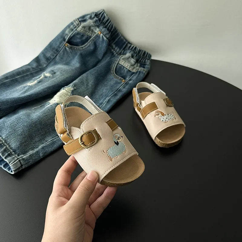 Kids Sandals Girls Beach Shoes Soft Leather Cork Sandals Light Open Toe Outdoor Children's Toddler Sandasl for Baby Shoes Summer