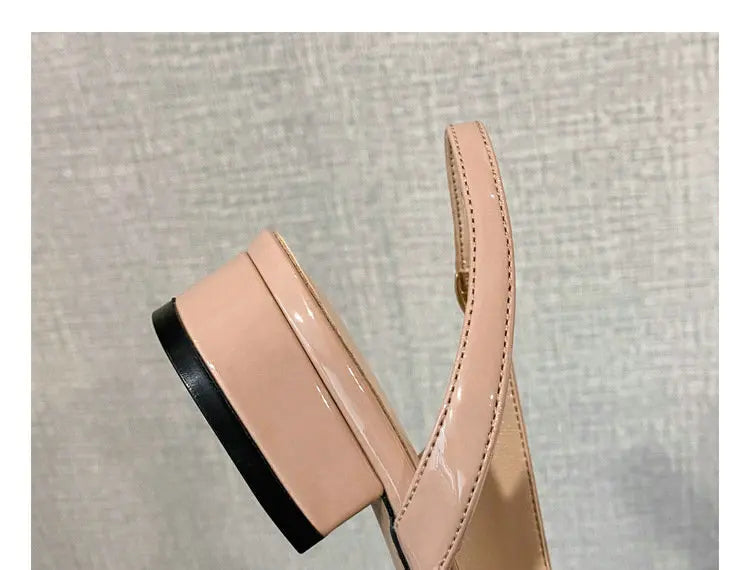 French-Style Bow Head-Toe Sandals For Women 2025 Summer New Style Chunky Heel Patent Leather High Heel Mid-Heel Sandals
