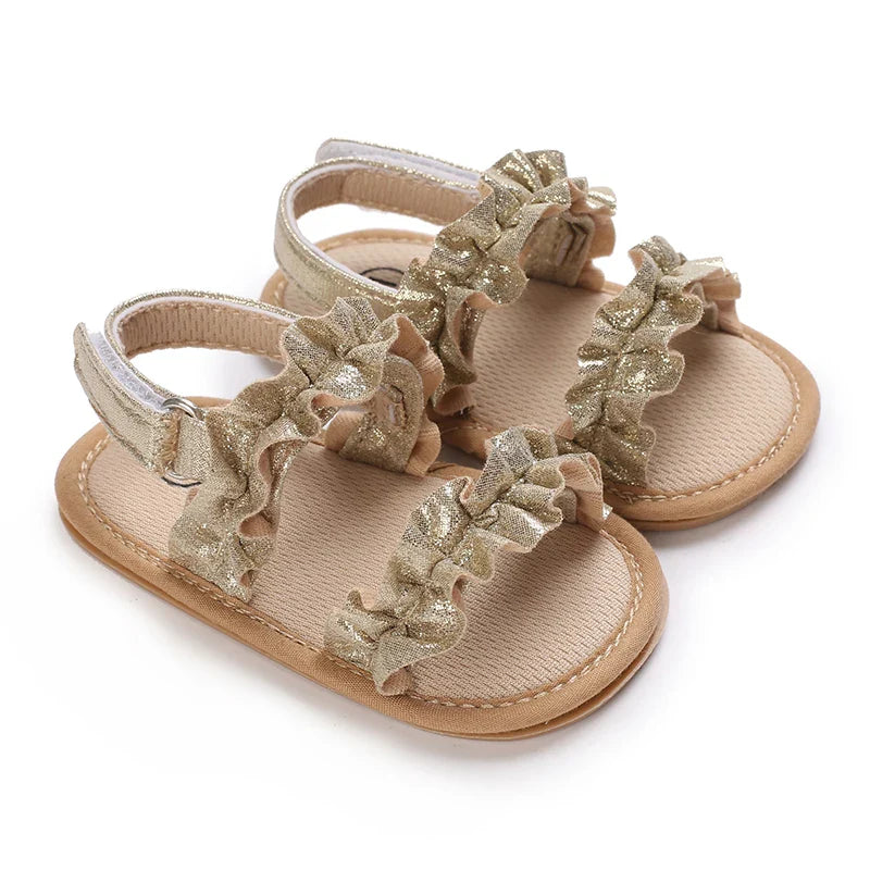 Golden 0-18M Baby Girl Sandals With Butterfly Bow High-Quality Soft Sole Anti Slip Exposed Toe Summer Outdoor First Walking