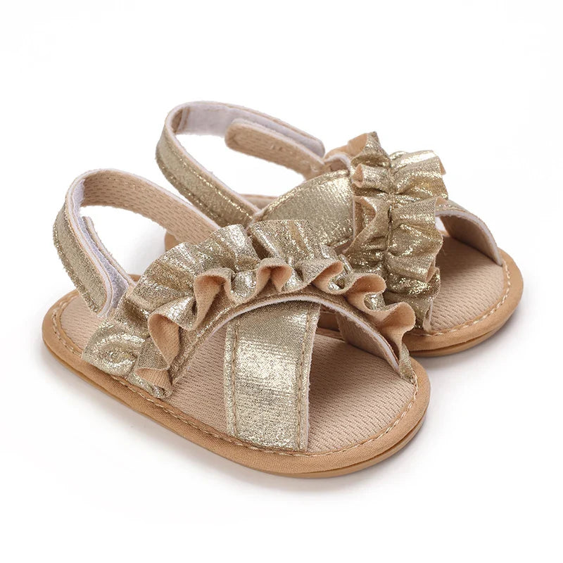 Golden 0-18M Baby Girl Sandals With Butterfly Bow High-Quality Soft Sole Anti Slip Exposed Toe Summer Outdoor First Walking