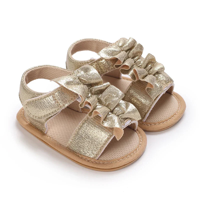 Golden 0-18M Baby Girl Sandals With Butterfly Bow High-Quality Soft Sole Anti Slip Exposed Toe Summer Outdoor First Walking