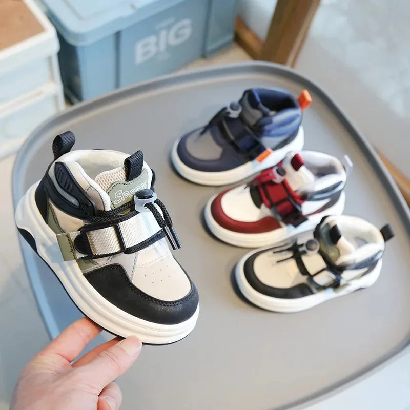 Children Spring Autumn Casual Soft Sole Shoes Girls Fashion High Top Sneakers Boys Front Lacing Color Blocking Bread Daddy Shoes