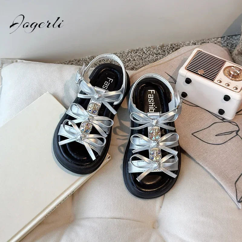 Summer Children's Princess Shoes Girls Sandals New Fashion Bow Beach Shoes Casual Slipper Size 23-36