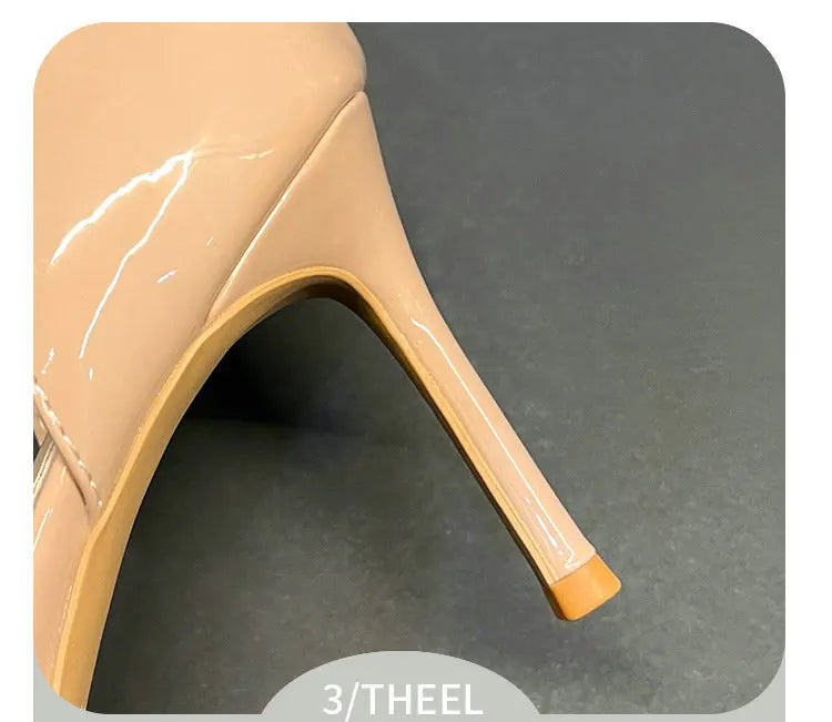 New Autumn Patent Leather Nude High Heels Thin Heel Pointed Bow Korean Version