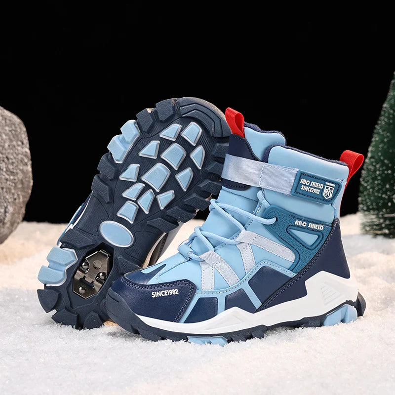 Childrens Snow Boots New Fashion PU Winter Warm Casual Sports Shoes Outdoor High Top Anti Slip Kids Hiking Boots for Boys