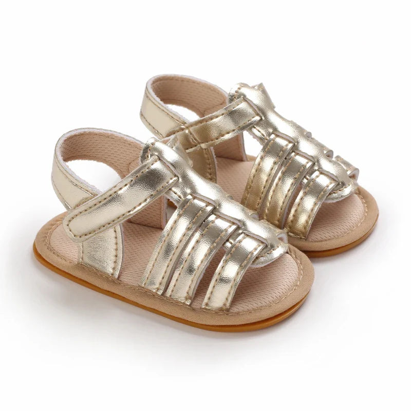Golden 0-18M Baby Girl Sandals With Butterfly Bow High-Quality Soft Sole Anti Slip Exposed Toe Summer Outdoor First Walking