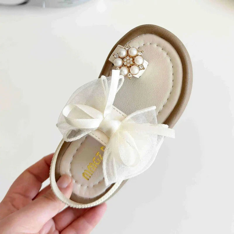 Kids Summer Fashion Platform Sandals Girls Rhinestone Straps Beach Shoes Woman Ribbon Bow Versatile Soft Sole Kid Princess Shoes