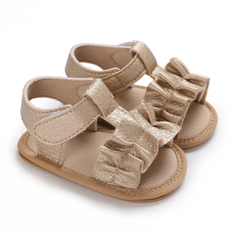 Golden 0-18M Baby Girl Sandals With Butterfly Bow High-Quality Soft Sole Anti Slip Exposed Toe Summer Outdoor First Walking