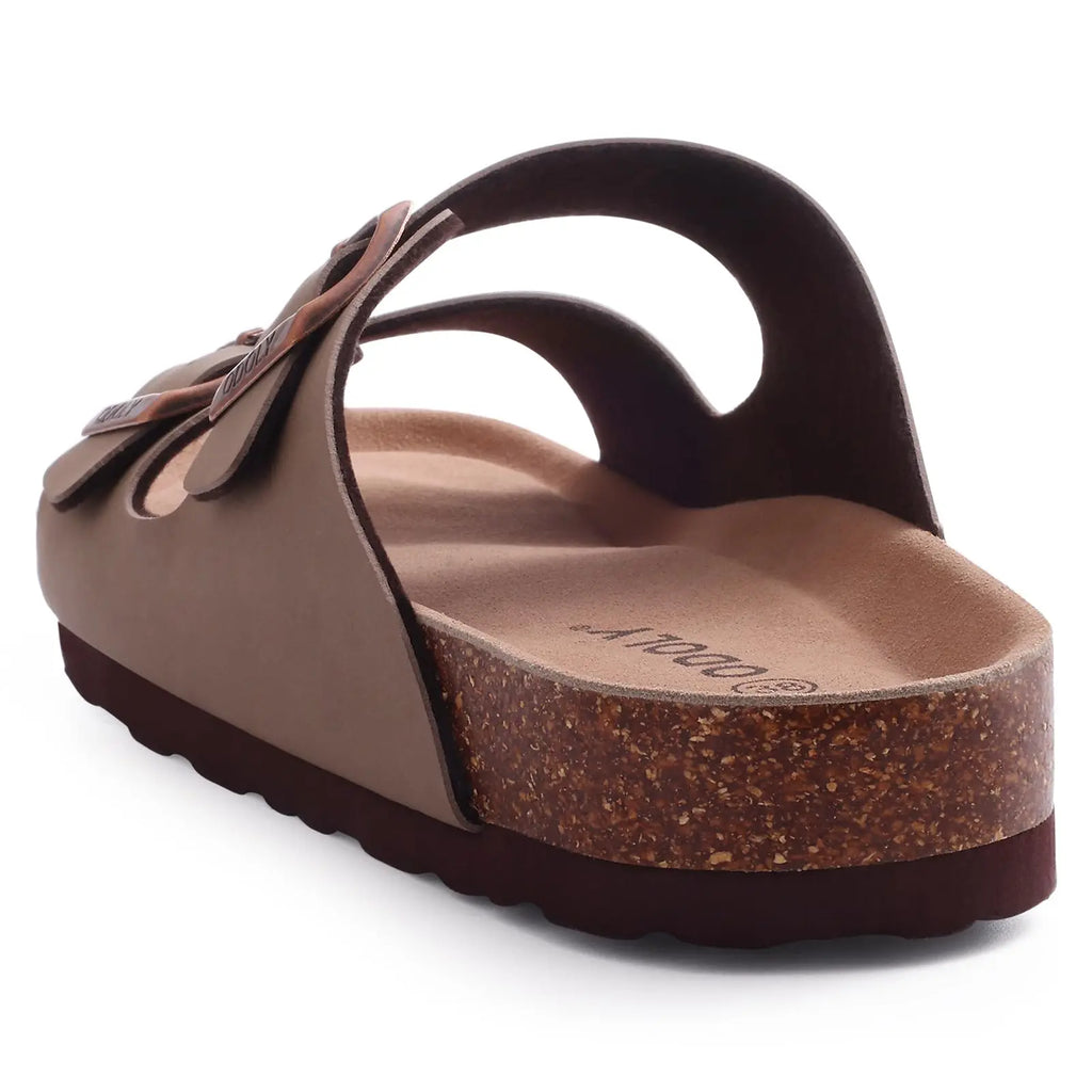 Shevalues Men Classic Leather Sandals Fashion Double Outdoor Beach Shoes Comfort Unisex Cork Footbed Slippers With Arch Support