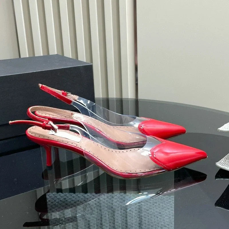 European Summer New Women'S Sandals Pointy Thin Heels High Heels Back Empty Head Transparent Film Fashion Women Pumps