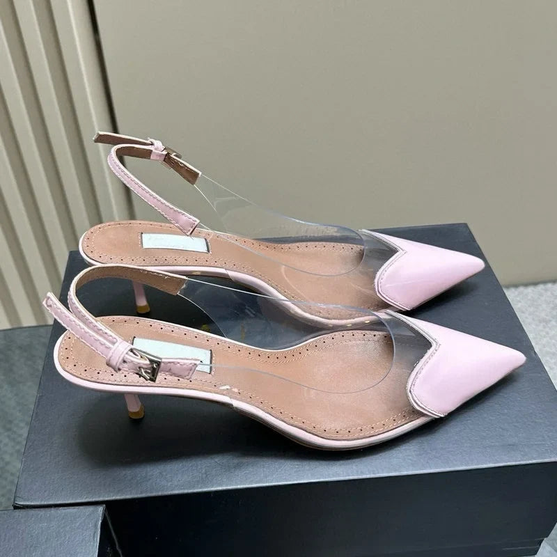 European Summer New Women'S Sandals Pointy Thin Heels High Heels Back Empty Head Transparent Film Fashion Women Pumps