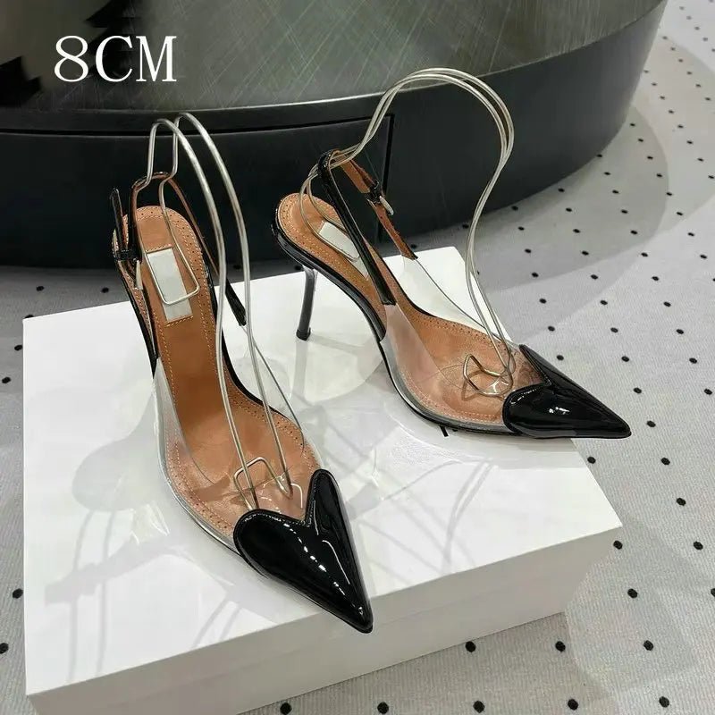 European Summer New Women'S Sandals Pointy Thin Heels High Heels Back Empty Head Transparent Film Fashion Women Pumps