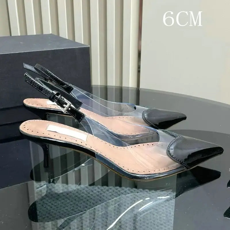 European Summer New Women'S Sandals Pointy Thin Heels High Heels Back Empty Head Transparent Film Fashion Women Pumps