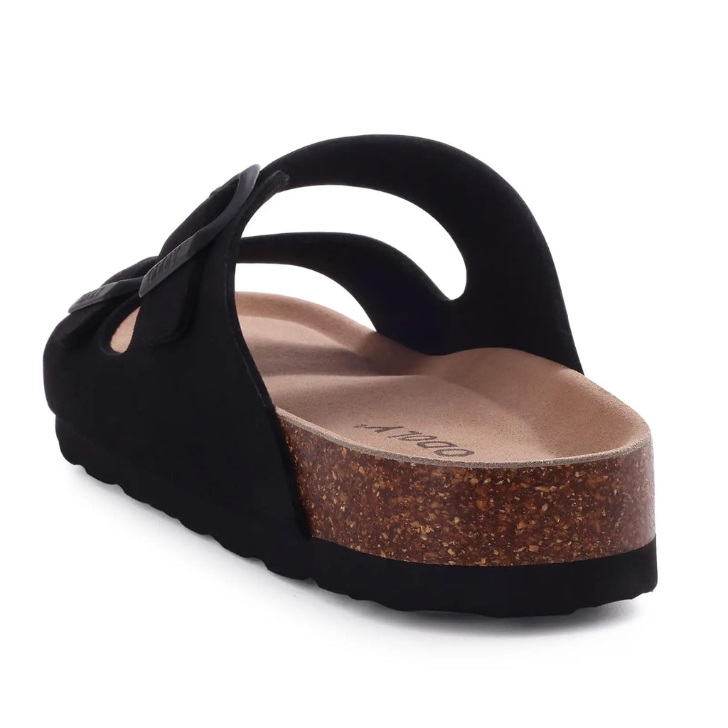 Shevalues Men Classic Leather Sandals Fashion Double Outdoor Beach Shoes Comfort Unisex Cork Footbed Slippers With Arch Support