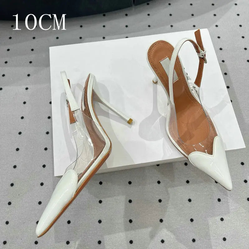 European Summer New Women'S Sandals Pointy Thin Heels High Heels Back Empty Head Transparent Film Fashion Women Pumps