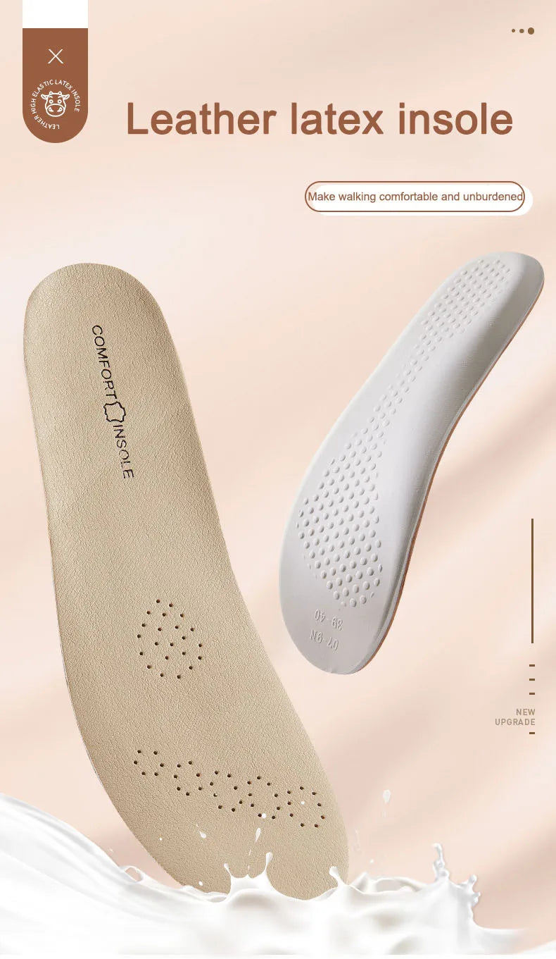 Leather Latex Sports Insole Cowhide Insoles for Shoes Arch Support Shoe Pads Shock Absorbing Plantar Fasciitis Template Inserts