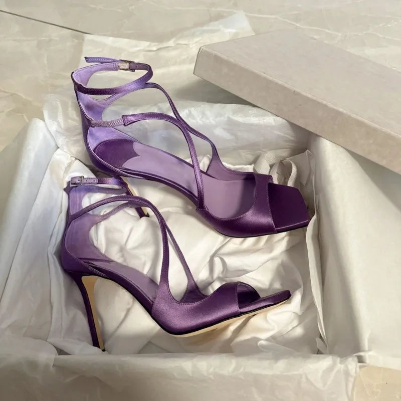 Fashion Patent Leather Peep toe Women Gladiator Sandals Sexy Narrow band Ankle Strap Gold Stiletto High heels Summer Party Shoes