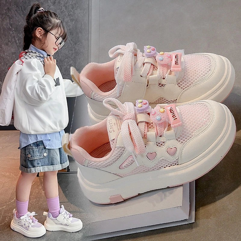 Girls' mesh shoes 2025 Spring and Autumn new children's sports shoes mesh breathable girls' casual shoes board shoes