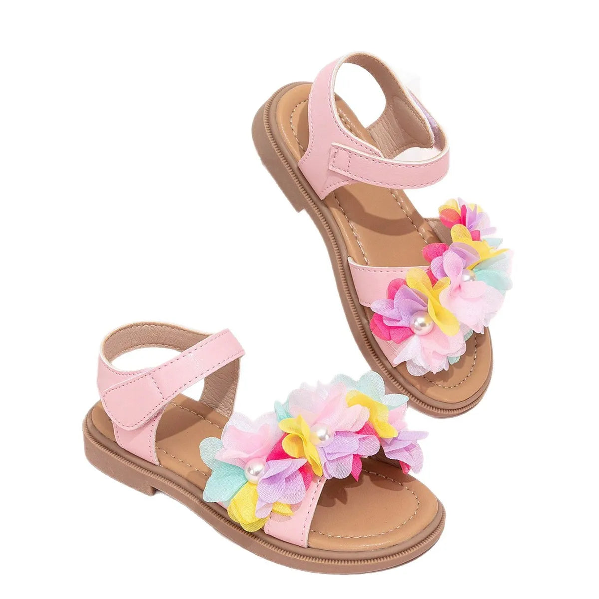 Cute Girls Sandals 2026 New Soft Hook & Loop Beige Kids Princess Shoes Casual Sandals Cute Children Shoes Non-slip