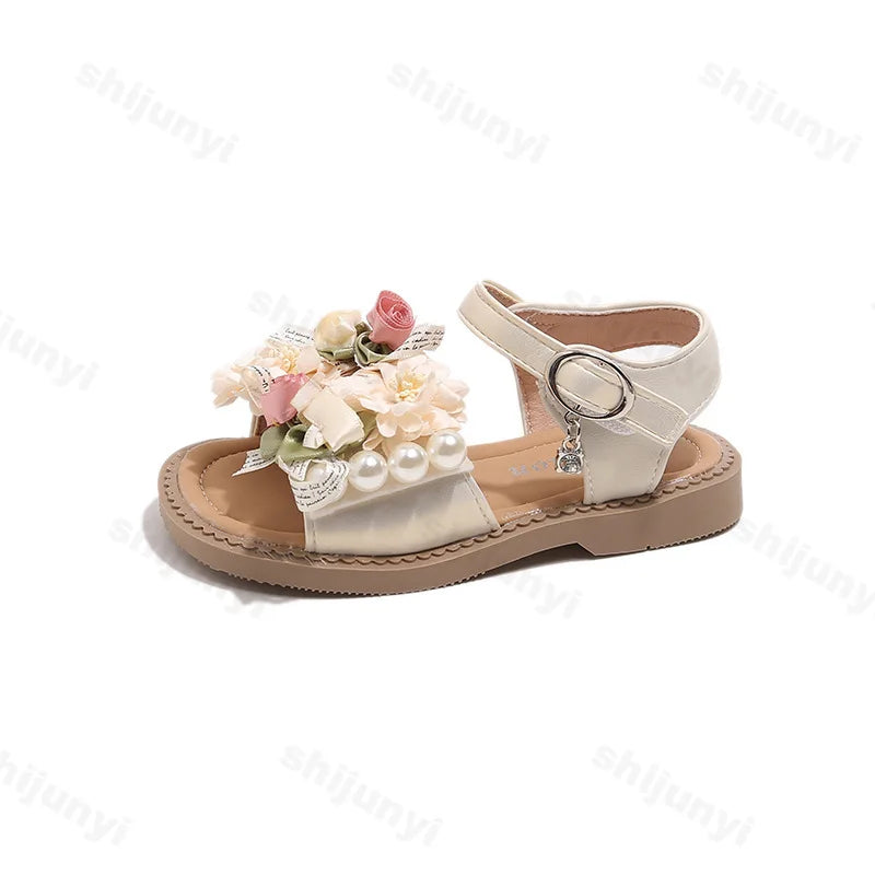 Girls' Sandals Princess Shoes Flower Design Elegant Temperament Sandals 2025 Summer New Baby Soft Bottom Breahable Beach Shoes
