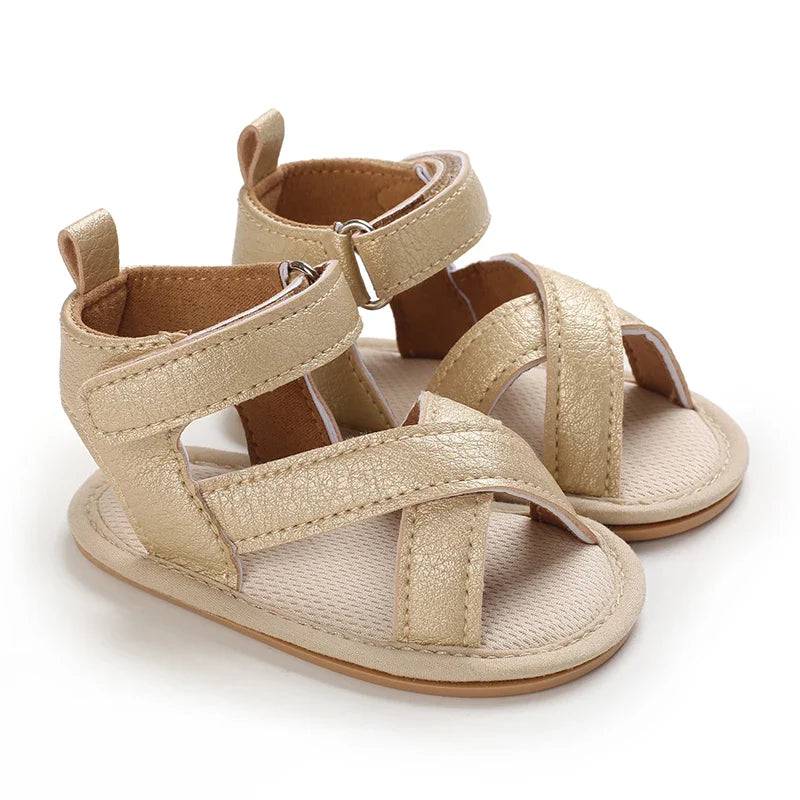 Golden 0-18M Baby Girl Sandals With Butterfly Bow High-Quality Soft Sole Anti Slip Exposed Toe Summer Outdoor First Walking