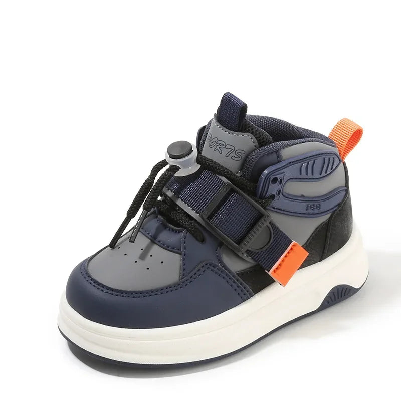 Children Spring Autumn Casual Soft Sole Shoes Girls Fashion High Top Sneakers Boys Front Lacing Color Blocking Bread Daddy Shoes