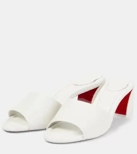 Soft Leather Jane Mules Open Toe Slippers For Women Shoes Sandals Block High-Heel Women's Shoes Wedding Peep Toe Zapatos Mujer