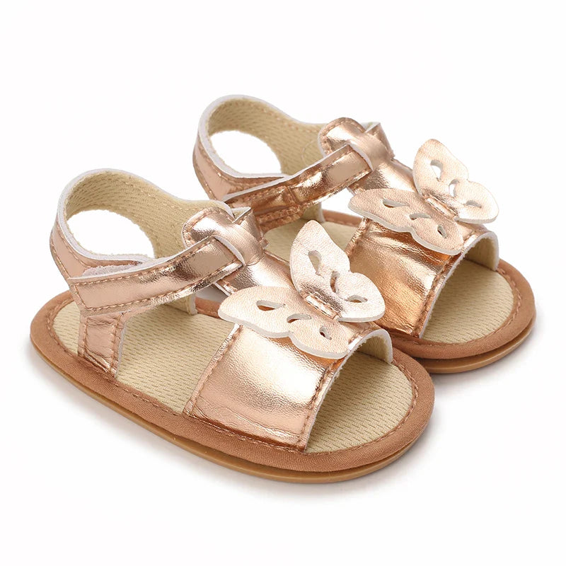 Golden 0-18M Baby Girl Sandals With Butterfly Bow High-Quality Soft Sole Anti Slip Exposed Toe Summer Outdoor First Walking