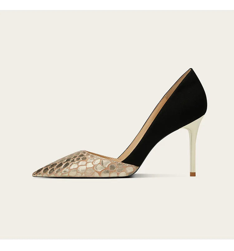 Black Green Leather Splicing High Heels 10cm Women Shoes Thin Heels Suede Pointed Head Ladies Pumps Shallow Stiletto Party Shoes