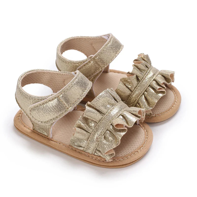 Golden 0-18M Baby Girl Sandals With Butterfly Bow High-Quality Soft Sole Anti Slip Exposed Toe Summer Outdoor First Walking