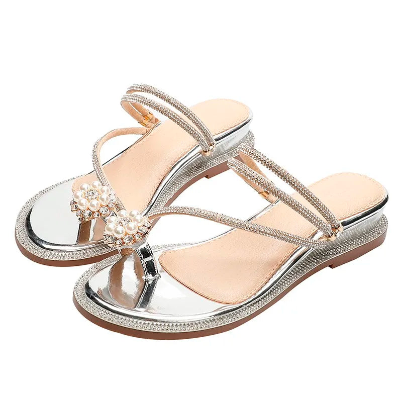 Rhinestone Fashion Sandals 2024 New Wedge Silver Sexy Women Summer Sandals Transparent Slippers