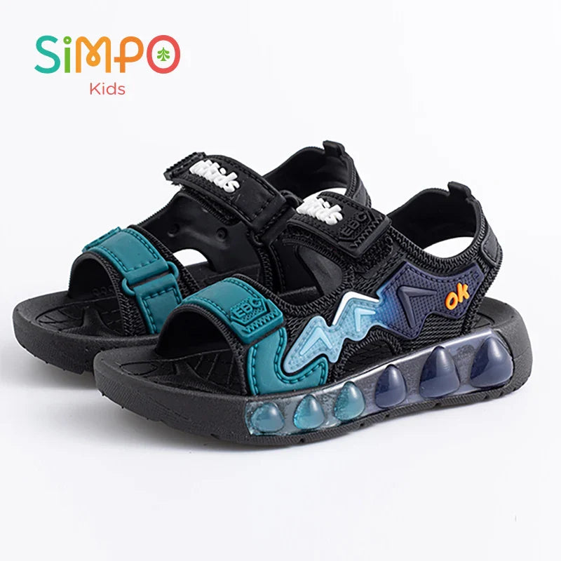 Children' Fashion Sport Sandals Geometric Patterns Breathable Wear-resistant Soft Shoes With Adjustable Velcro For Boys & Girls