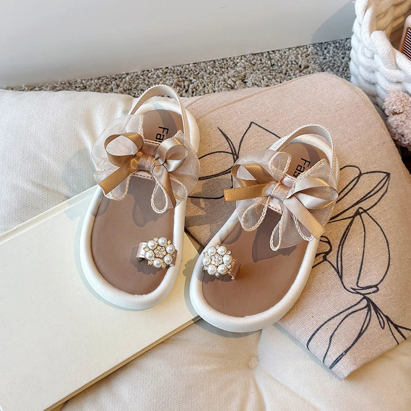 Girls' Elegant Sandals - Versatile & Stylish For Indoor/Outdoor, Beach-Ready Princess Shoes With Beaded Tassels, Breathable & Li