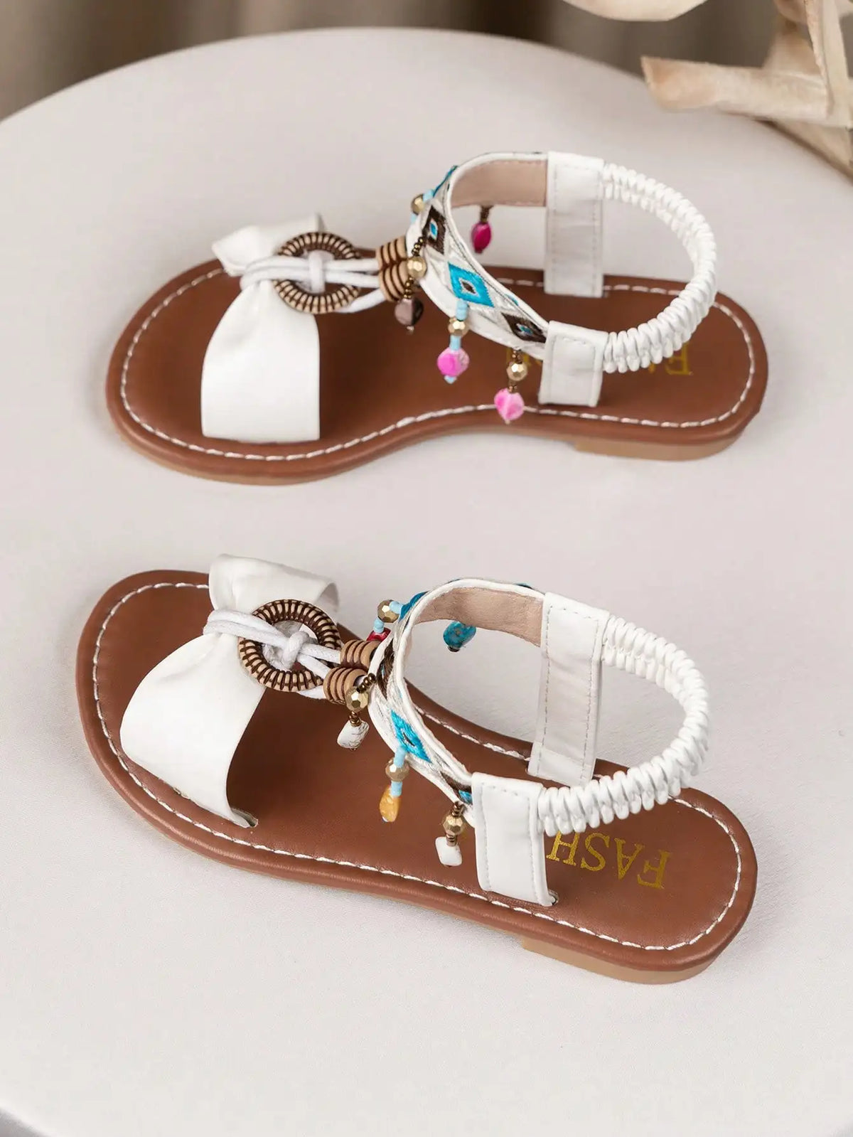 Fashion Children's Sandals 2025 Bohemian Shoes Hook Loop Comfortable Beach Sandals Random Beads Color