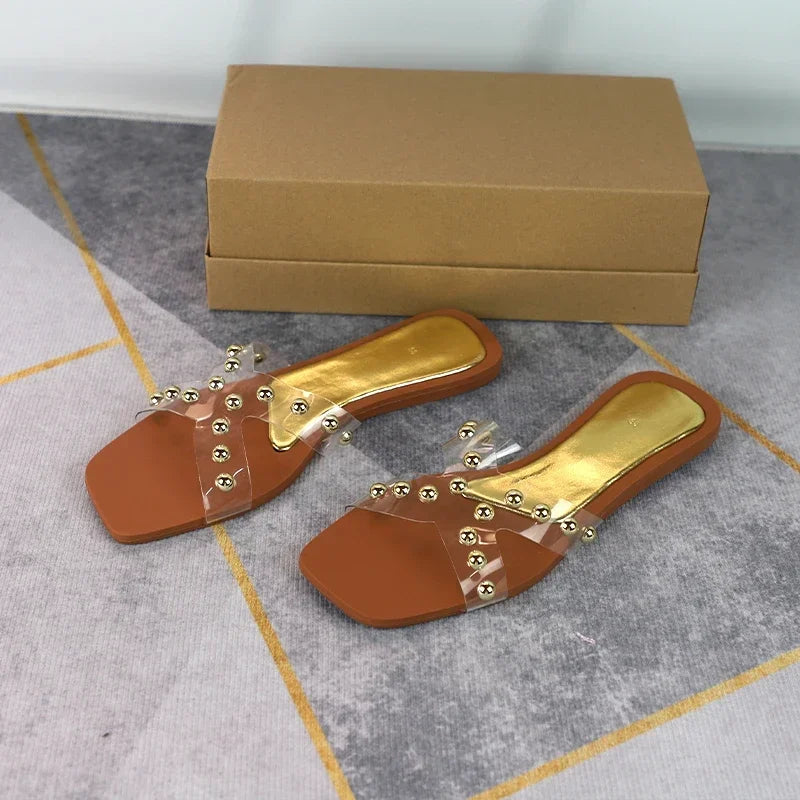 2025 New Arrival Women's Slip-On Flat Sandals Outdoor Cross Design Transparent PVC Non-Slip Beach Shoes Plus Size Slippers