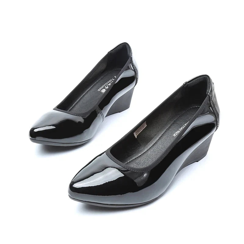 Sexy Pointed Toe Shoes Patent Leather Women Heels 2025 Women's Moccasins Elegant Woman Heeled Shoes Wedge Heel Slip-on Lolita 33