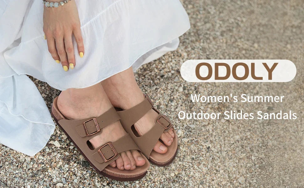 Shevalues Men Classic Leather Sandals Fashion Double Outdoor Beach Shoes Comfort Unisex Cork Footbed Slippers With Arch Support