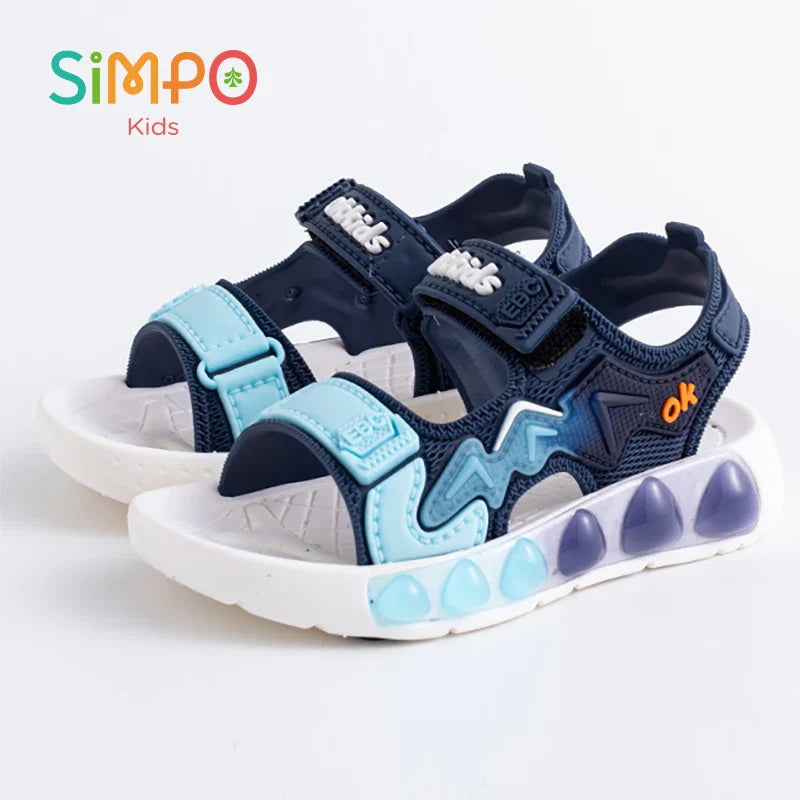 Children' Fashion Sport Sandals Geometric Patterns Breathable Wear-resistant Soft Shoes With Adjustable Velcro For Boys & Girls