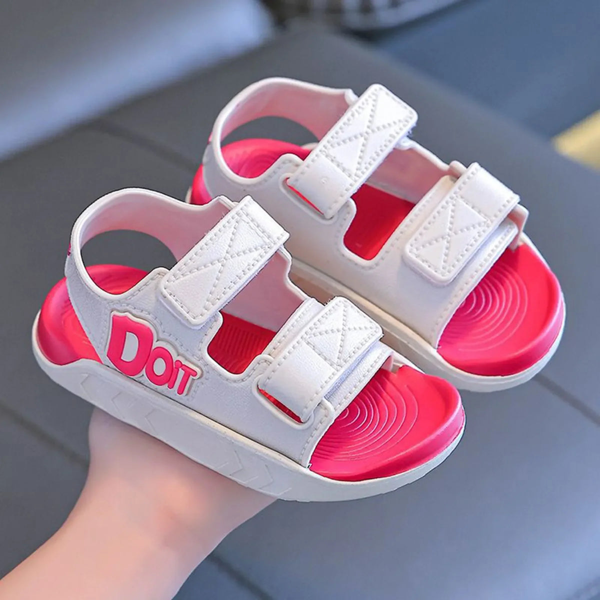 Children Sports Sandals Double Hook And Loop Strap Adjustable Sandals Open Toe Breathable Beach Shoes Soft Sole Non-Slip Sandals