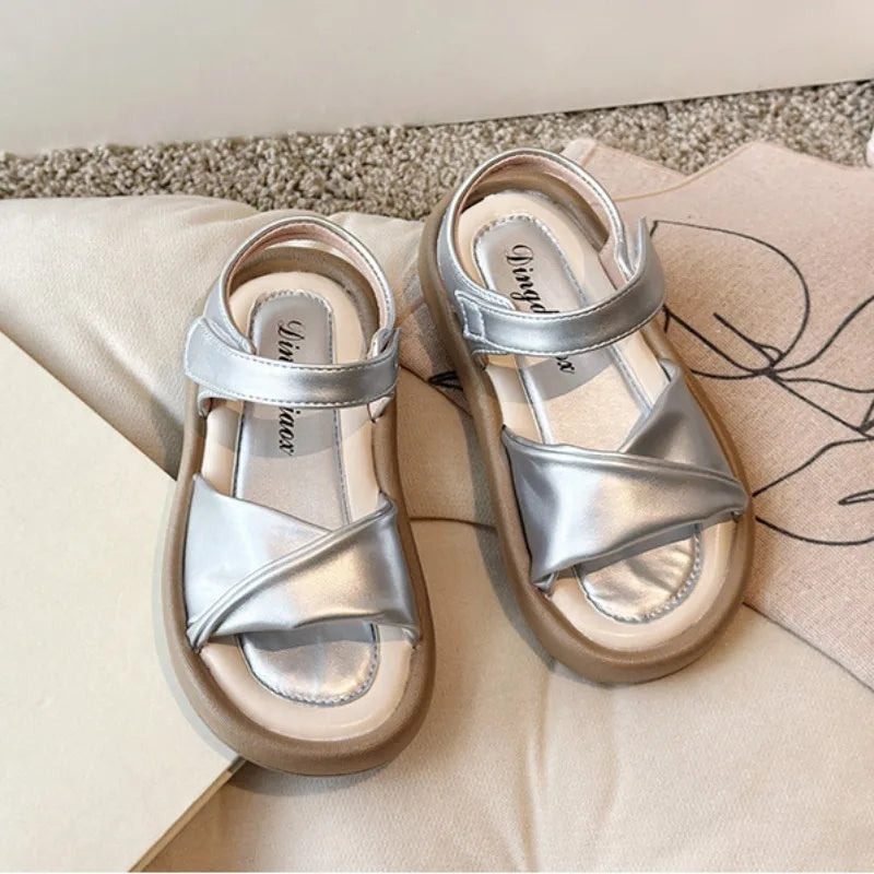 Girls Sandals Summer 2025 New Pu Leather Children Shoes Open Toe Casual Princess Shoes Platform Anti-slip Fashion Kids Sandals