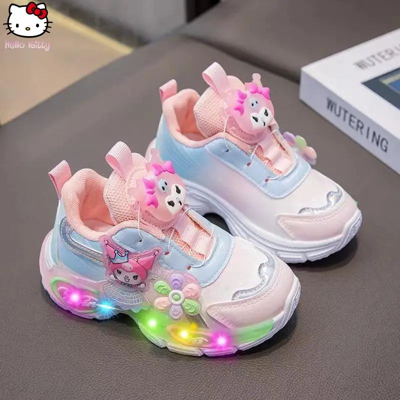 Sanrio Kuromi Autumn Girls Anime New Sneakers Children's Kawaii Cartoon Princess Shoes Breathable Rotary Button Luminous Shoes