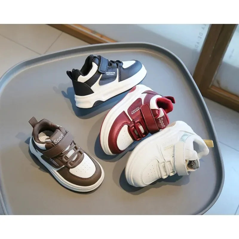 Children Spring Autumn Velcro White Shoes Color Blocking Non Slip High Top Boys New Soft Soled Sneakers Girls Casual Board Shoes