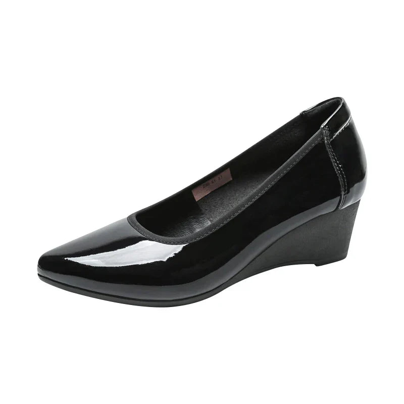 Sexy Pointed Toe Shoes Patent Leather Women Heels 2025 Women's Moccasins Elegant Woman Heeled Shoes Wedge Heel Slip-on Lolita 33